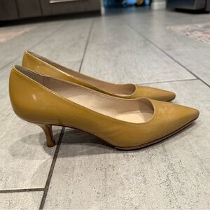 LK Bennett Mustard Yellow Patent Leather Kitten Heel Pumps
